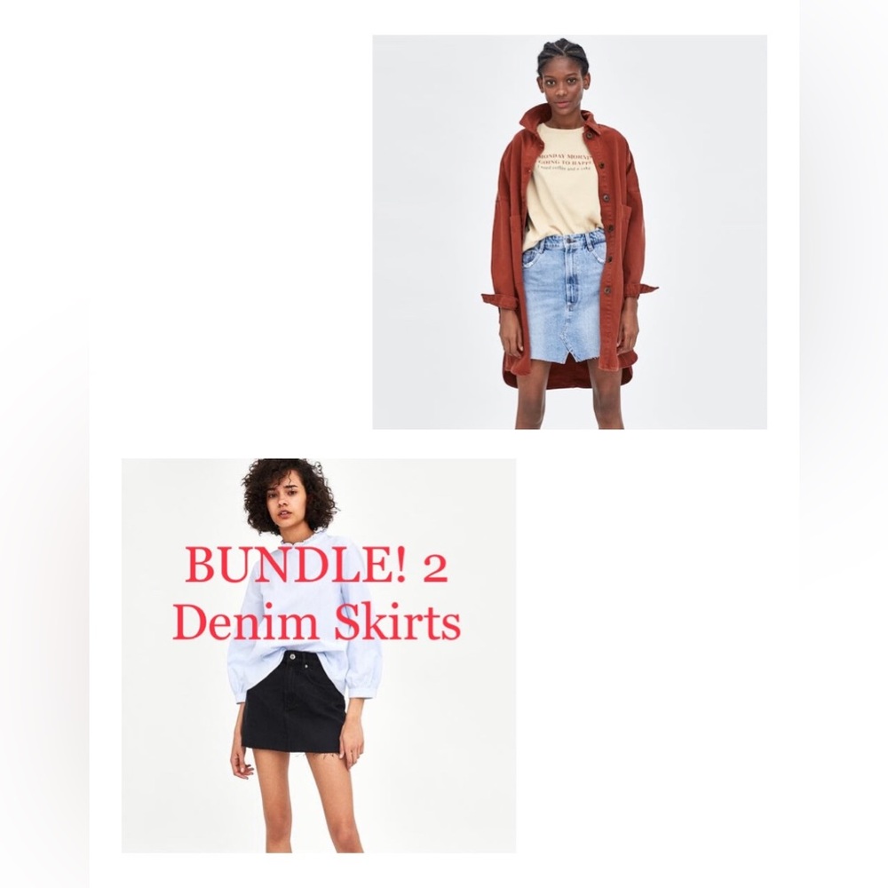2 Zara TRF Denim Mini Skirts | Black and Blue Denim | Size 28